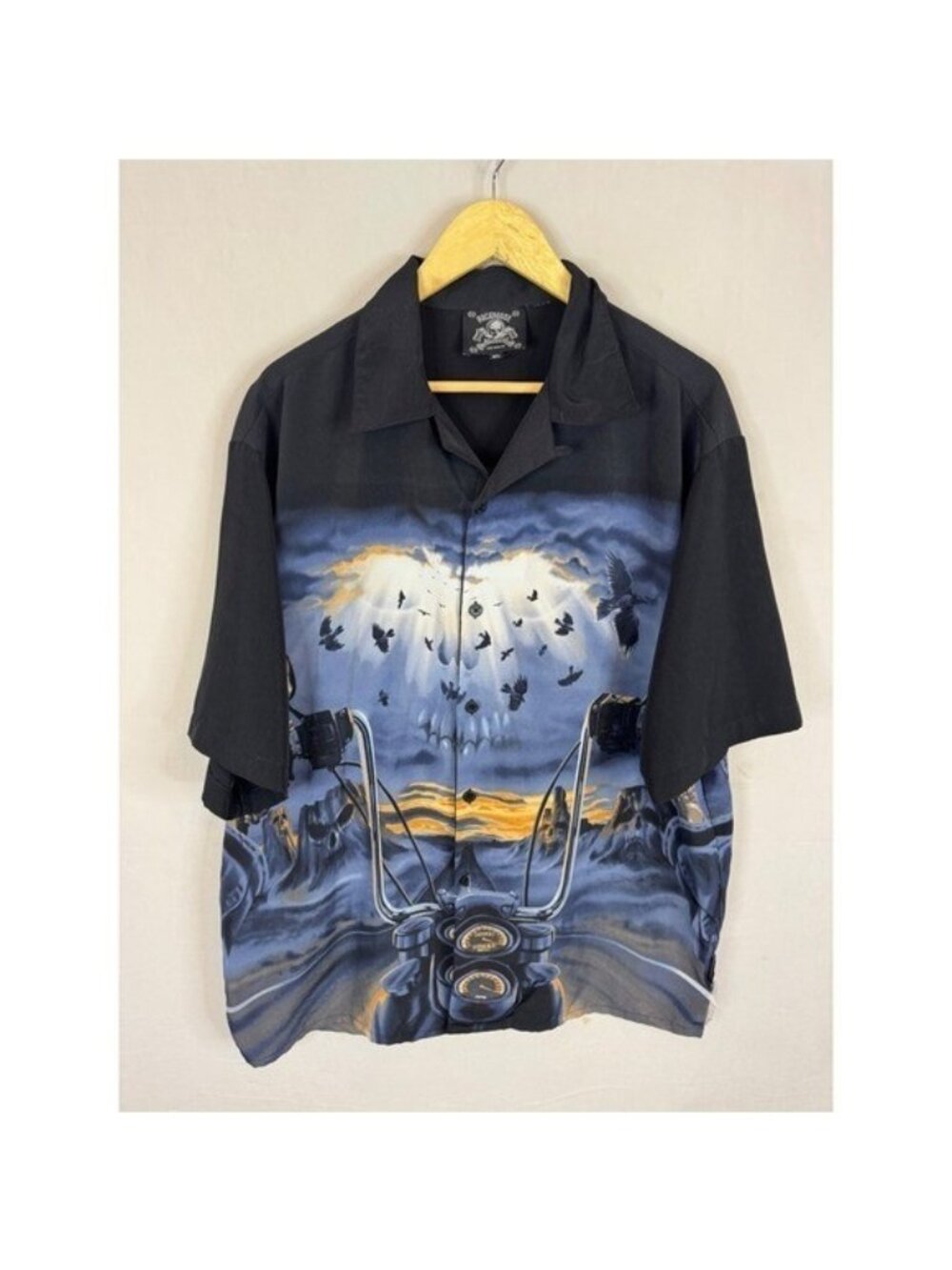 Rockhouse Roadhouse Mens XL Biker Motorcycle Skull Graphic Button Shirt Black